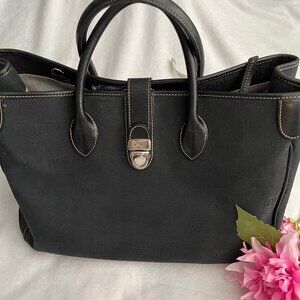 Vintage Dooney Black Monogram Double Handle Tote Satchel Briefcase Laptop Bag